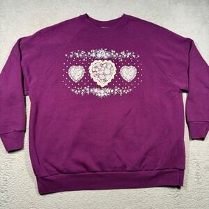 Vintage 90s Gopher Sport Sweatshirt Women 3X Purple Floral Heart Cottagecore USA